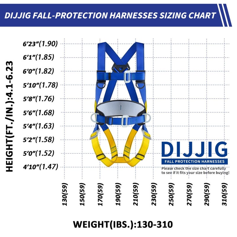 DIJJIG Universal Full Body Fall Protection Safety Harness with Dorsal D-Ring and Mating Buckle Legs roofing harness construction harness ANSI/ASSP Compliant internal Shock Absorbing landyard&Hook - Image 2
